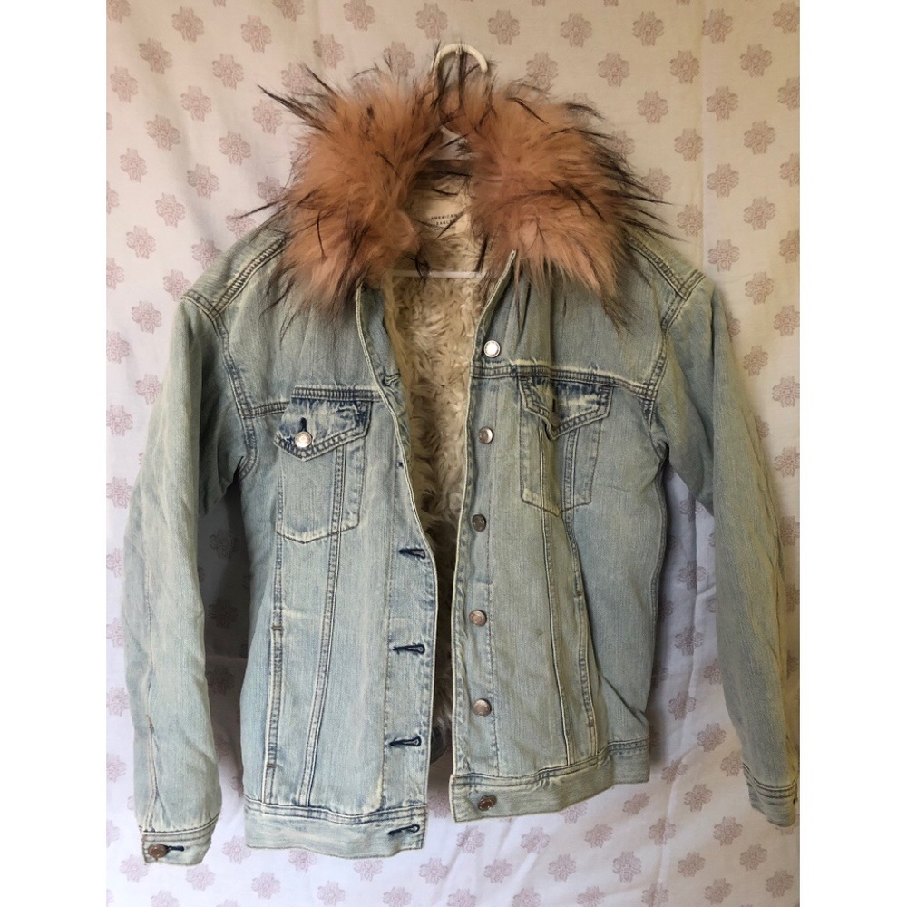 American Eagle fur jean jacket